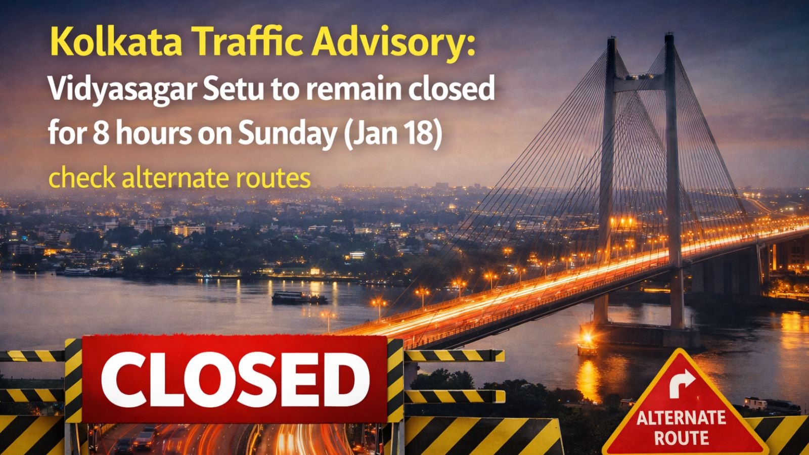 कोलकाता ट्रैफिक एडवाइजरी: रविवार (18 जनवरी) को विद्यासागर सेतु 8 घंटे के लिए बंद रहेगा – वैकल्पिक रास्ते देखें